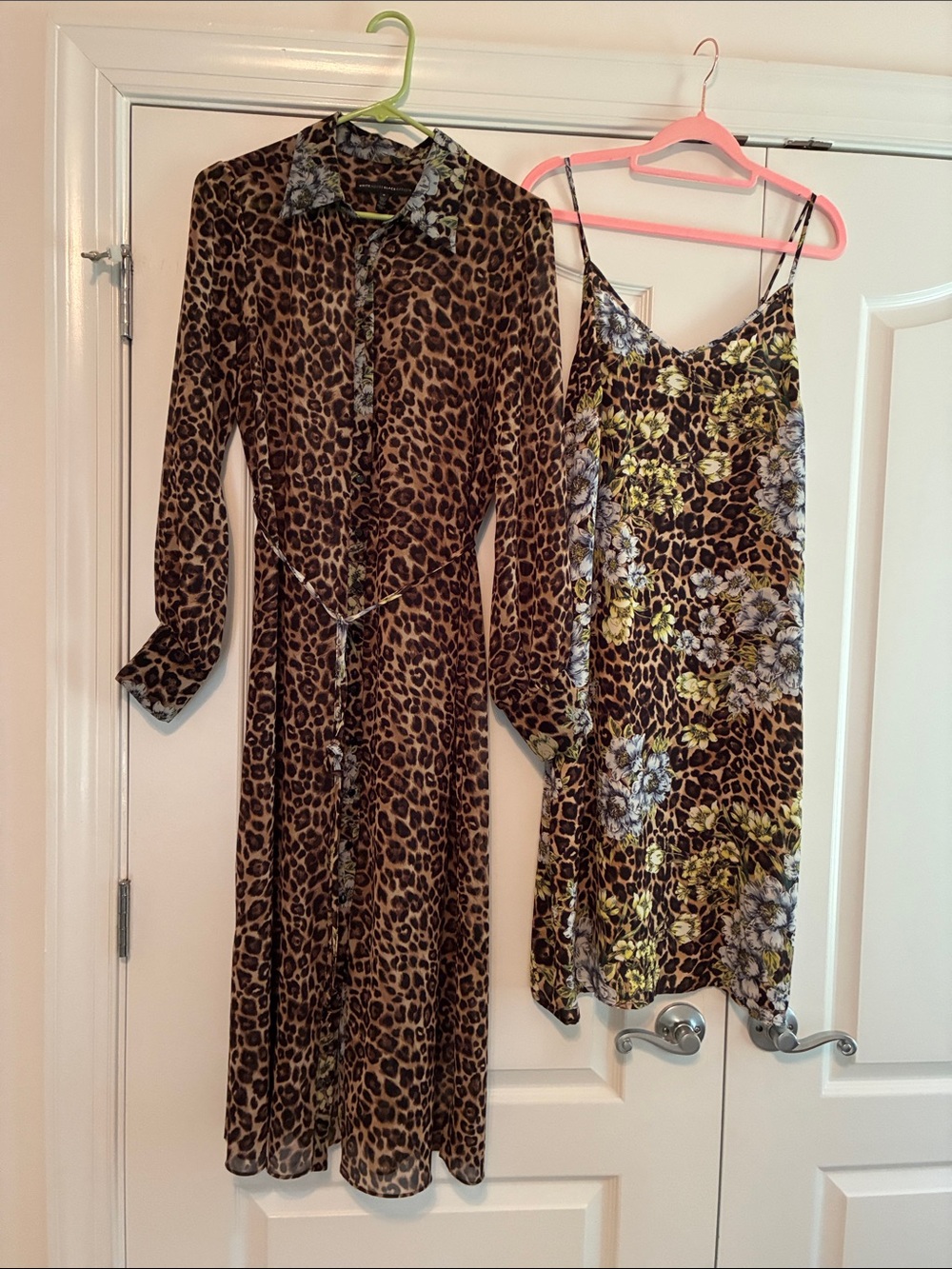 WHBM Leopard Print 2 piece Long Sleeve Dress with Floral Slip